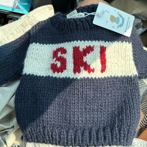 Cozy Kids Knit Sweater with Red 'SKI' Design